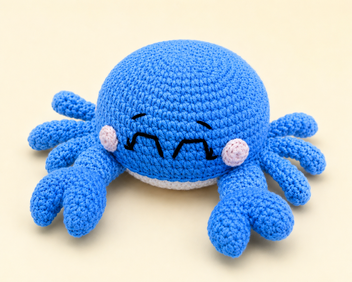 Handmade Crochet Crab Plush | Cute Amigurumi Sea Animal | Kawaii Ocean Toy Gift Pattern