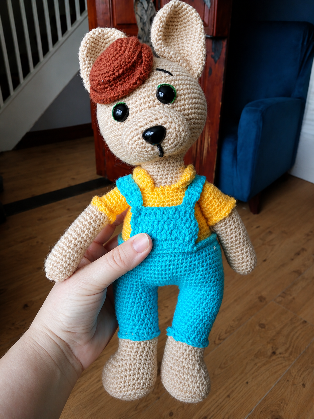 Crochet Mouse Doll Pattern PDF – Amigurumi Mouse in Overalls & Hat